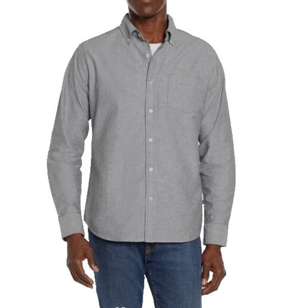 NEW Gap Men's M Long Sleeve Gray Oxford Shirt 98% Cotton Button-Down
